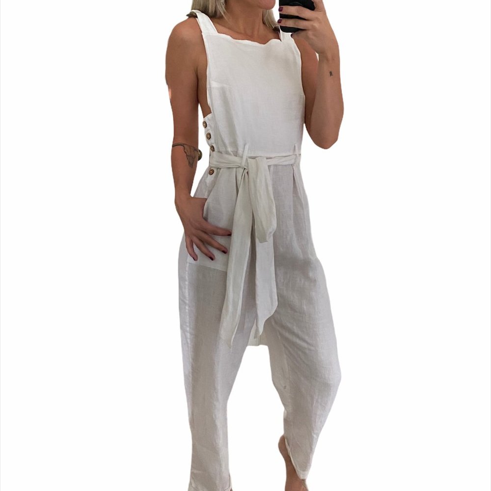 Free People White Linen Jumpsuit